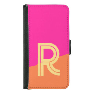 Modern Monogram Hot Pink Orange Samsung Galaxy S5 Wallet Case