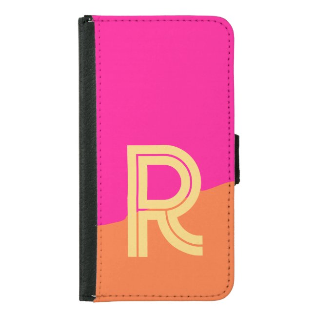 Modern Monogram Hot Pink Orange Samsung Galaxy Wallet Case (Front)