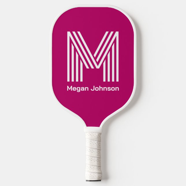 Modern Monogram Hot Pink Pickleball Paddle (Front)