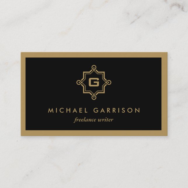 MODERN MONOGRAM in Black & Gold Business Card (Front)