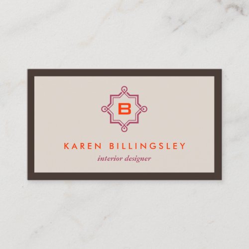 MODERN MONOGRAM in Tan/Plum/Orange Business Card Template