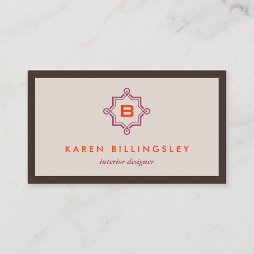 Customizable MODERN MONOGRAM in Tan/Plum/Orange Business Card Template