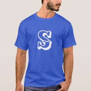Modern Monogram Initial Add Your Text Deep Blue T-Shirt