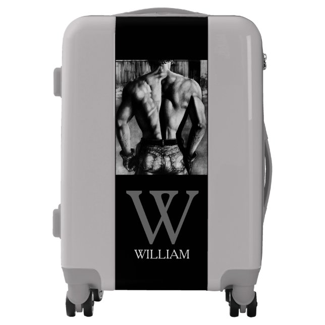 Modern Monogram Initial And Name Cool Muscle Man  Luggage (Front)