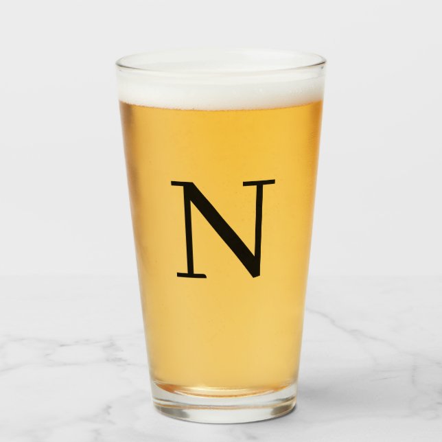 Modern Monogram Initial Beer Glass (Front Filled)