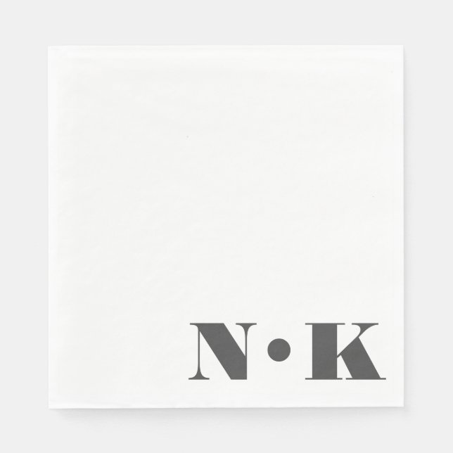 Modern Monogram Initial Black White Custom Wedding Napkins (Front)