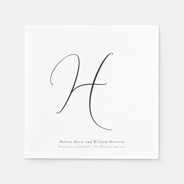 Modern Monogram Initial Black & White Wedding Napkins (Front)