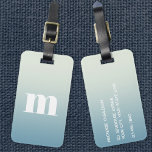 Modern Monogram Initial Blue Gradient Luggage Tag<br><div class="desc">Modern lower case typography minimalist monogram initial design which can be changed to personalize,  along with the details on the reverse. White on a teal gradient background.</div>
