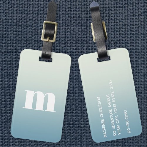 Modern Monogram Initial Blue Gradient Luggage Tag