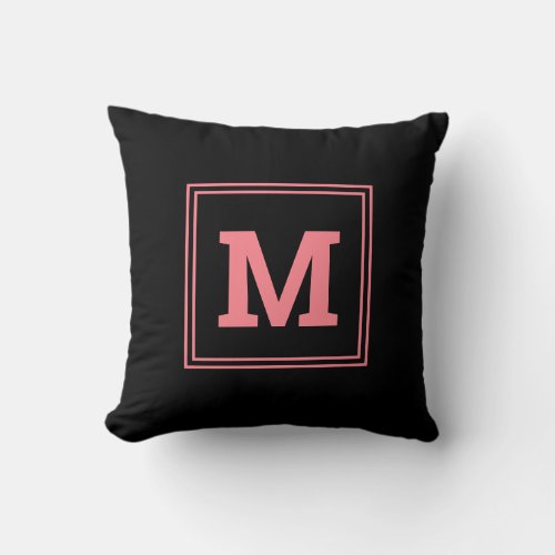 Modern Monogram Initial Coral Pink Black  Throw Pillow