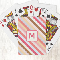 Modern Monogram Initial Diagonal Candy Stripe Poker Cards