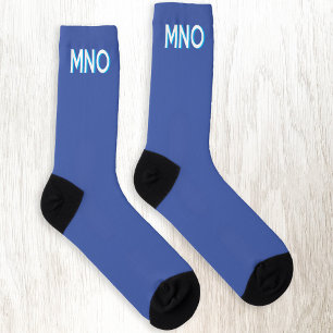 Modern Monogram Initial Drop Shadow Blue Socks