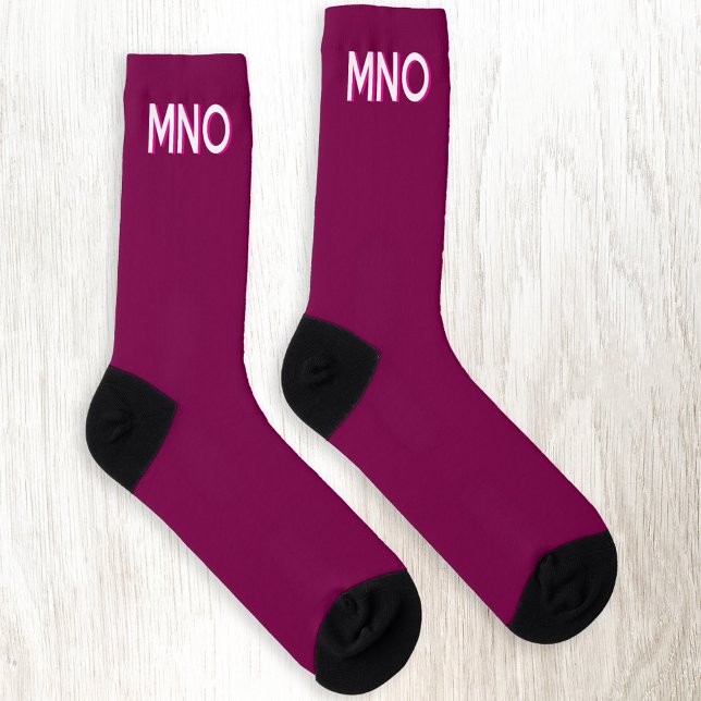 Modern Monogram Initial Drop Shadow Cherry Pink Socks (Monogram initial drop shadow personalized dark cherry red socks)