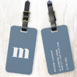 Modern Monogram Initial Dusty Blue Gray Luggage Tag<br><div class="desc">Modern lower case typography minimalist monogram initial design which can be changed to personalize,  along with the details on the reverse. White on a dusty blue gray background.</div>