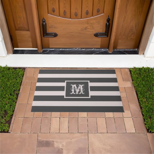 Modern Monogram Initial Elegant Chic Gray Striped  Doormat