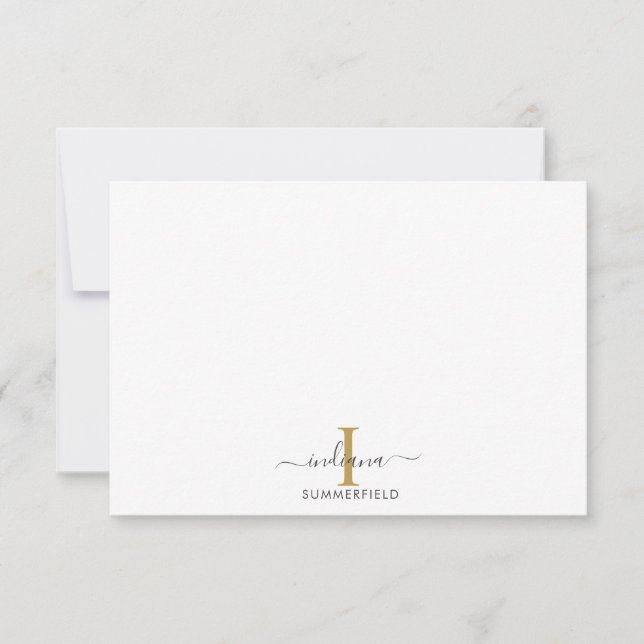 Modern Monogram Initial Elegant Script Business Note Card (Front)