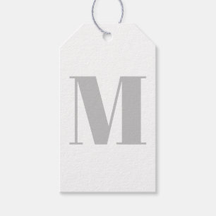 Modern monogram initial gray white minimalist gift tags