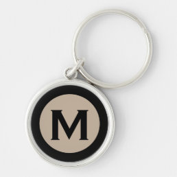  Modern Monogram Initial Letter Black Beige Keychain