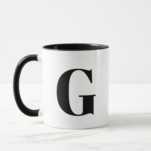 Modern Monogram Initial Letter Black  Mug (Left)