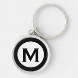  Modern Monogram Initial Letter Black White Keychain
