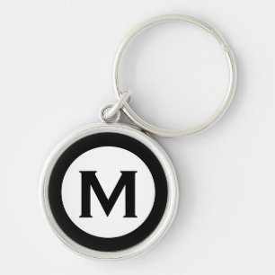 Modern Monogram Initial Letter Black White Keychain