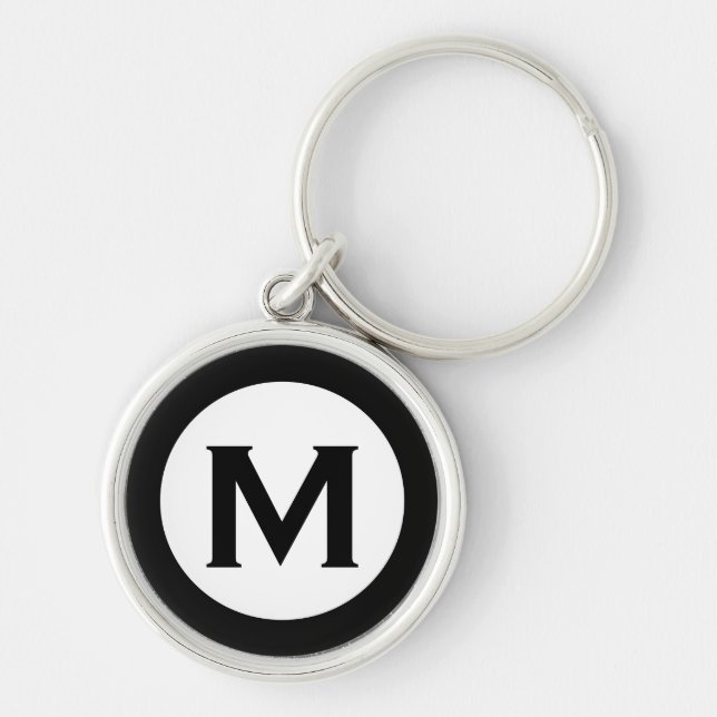  Modern Monogram Initial Letter Black White Keychain (Front)