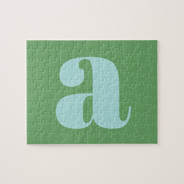 Modern Monogram Initial Letter Blue and Green Jigsaw Puzzle (Horizontal)