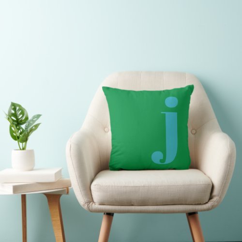 Modern Monogram Initial Letter Blue Green  Throw Pillow