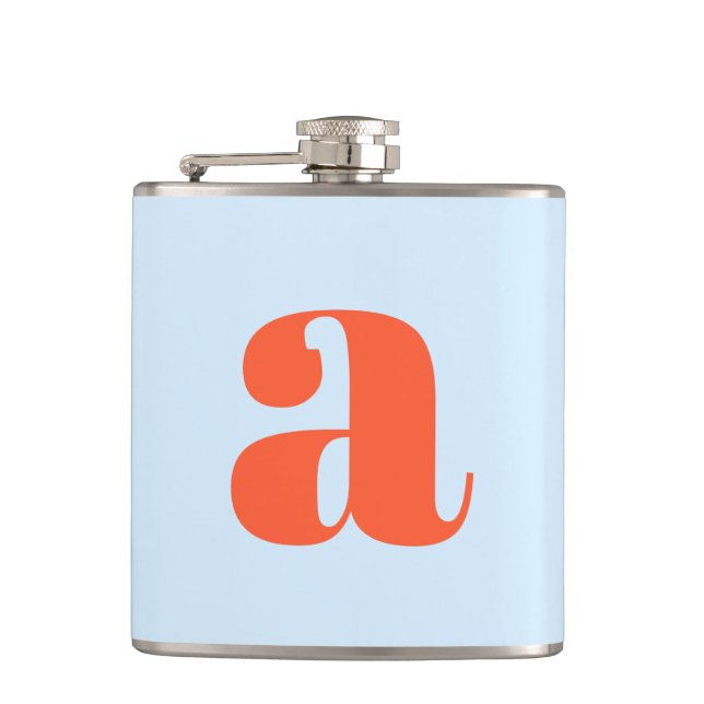 Modern Monogram Initial Letter Blue Orange Wedding Flask (Front)