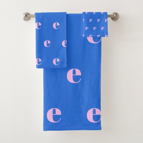 Modern Monogram Initial Letter Bright Blue Pink Bath Towel Set