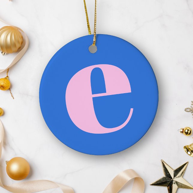 Modern Monogram Initial Letter Bright Blue Pink Ceramic Ornament (Creator Uploaded)