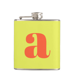 Modern Monogram Initial Letter Chartreuse Wedding Flask