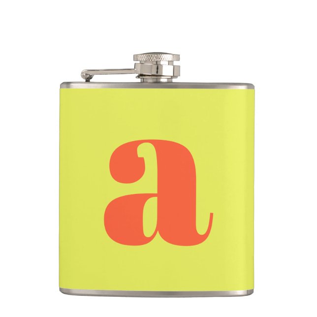 Modern Monogram Initial Letter Chartreuse Wedding Flask (Front)