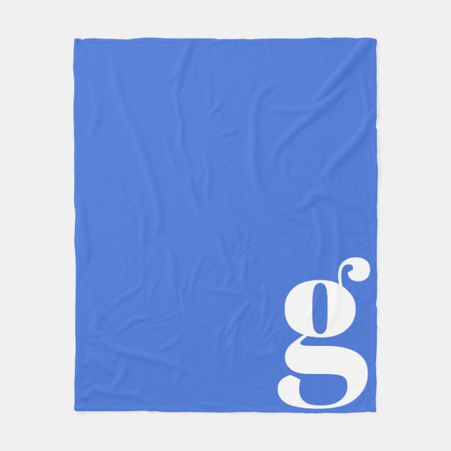 Modern Monogram Initial Letter Cute Bright Blue Fleece Blanket (Front)