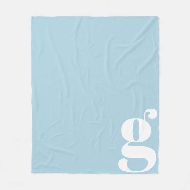 Modern Monogram Initial Letter Cute Light Blue Fleece Blanket (Front)