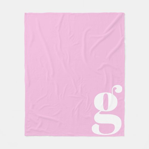 Modern Monogram Initial Letter Cute Pink and White Fleece Blanket