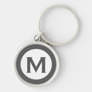 Modern Monogram Initial Letter Gray Keychain