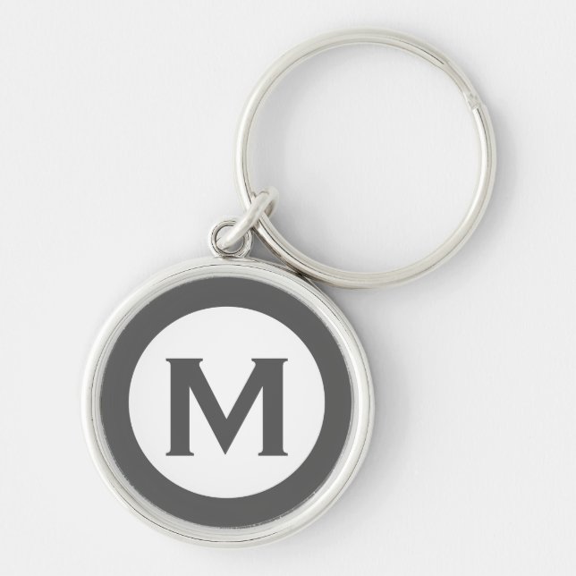  Modern Monogram Initial Letter Gray Keychain (Front)