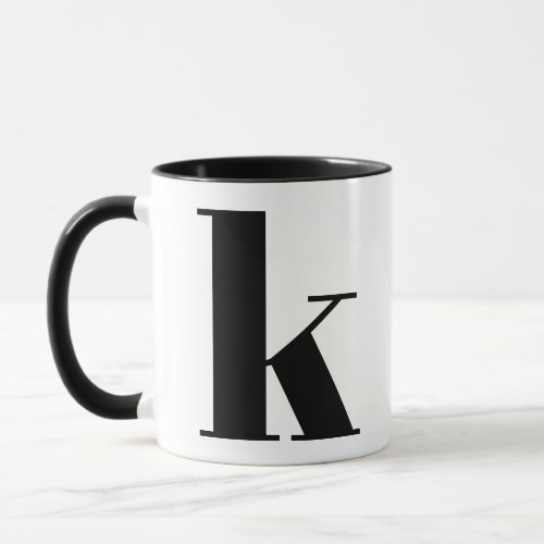 Modern Monogram Initial Letter k Black and White Mug