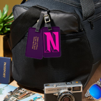 Modern Monogram Initial Letter N Luggage Tag
