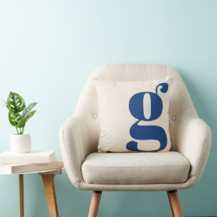 Modern Monogram Initial Letter Neutral Cream Blue Throw Pillow
