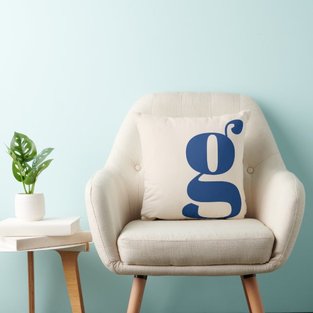 Modern Monogram Initial Letter Neutral Cream Blue Throw Pillow (Chair)