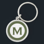 Modern Monogram Initial Letter Olive Keychain<br><div class="desc">Modern monogrammed keychain with monogram initial in olive green and white.</div>