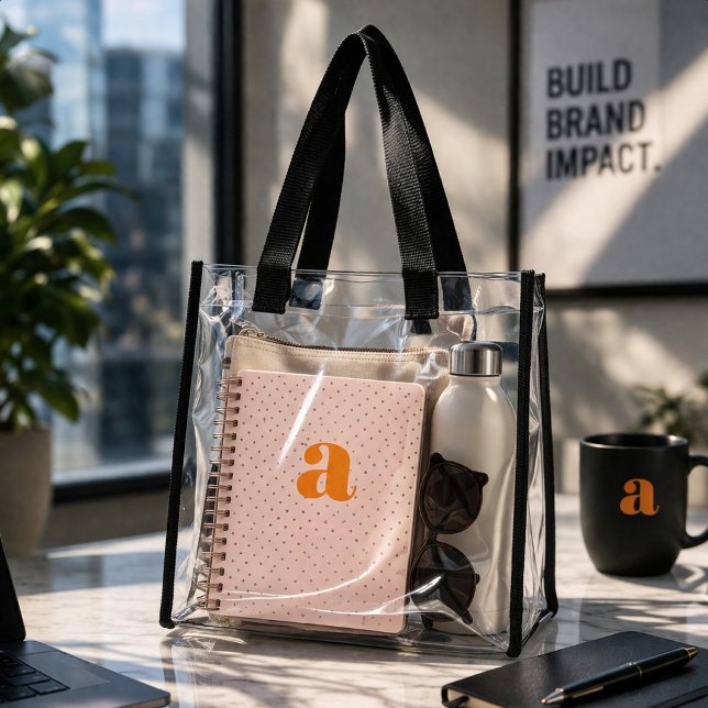Modern Monogram Initial Letter Orange Clear Tote Bag (Creator Uploaded)