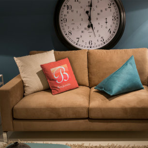 Modern Monogram Initial Letter orange Throw Pillow