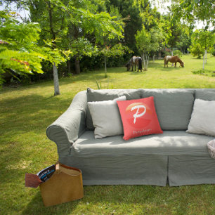 Modern Monogram Initial Letter orange Throw Pillow