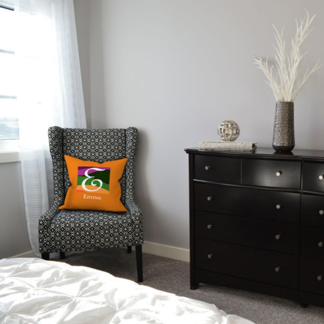 Modern Monogram Initial Letter orange Throw Pillow (Creator Uploaded)