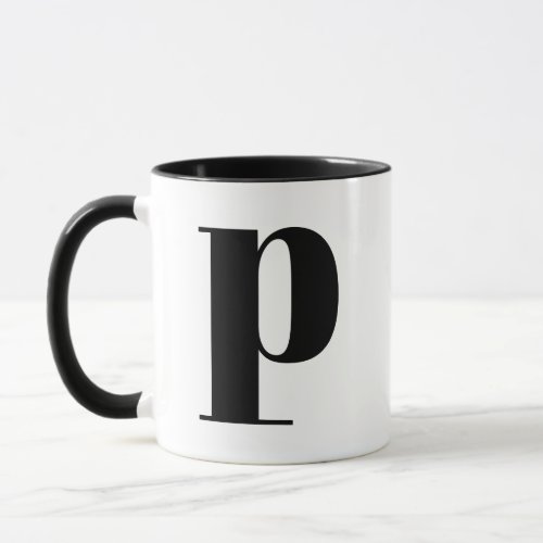Modern Monogram Initial Letter p Black and White Mug