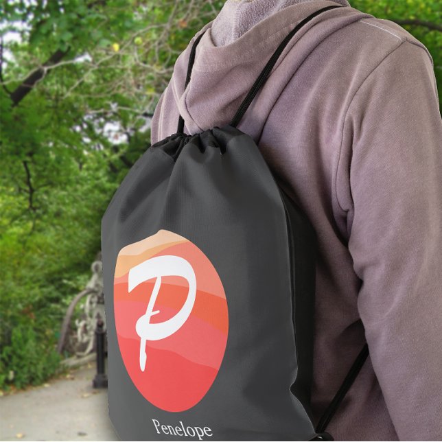 Modern Monogram Initial Letter P orange Drawstring Bag (Creator Uploaded)