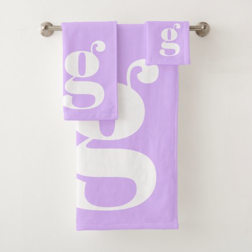 Modern Monogram Initial Letter Pastel Lavender  Bath Towel Set